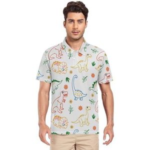 LI ZHI XIN Heren poloshirt met korte mouwen werk T-shirt zomer top klassieke kraag sweatshirt met 2 knopen voor golf tennis outdoor sport dinosaurus cartoon patroon, Meerkleurig, S