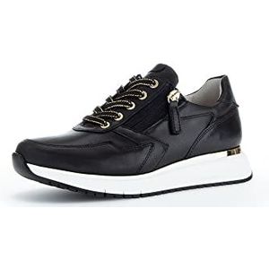 Gabor Low-Top sneakers voor dames, lage schoenen, uitneembaar voetbed, breed (H), Zwart/Goud, 38.5 EU Breed