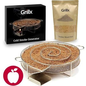 GrillX Cold Smoke Generator met Elzen Rookmot - 3 Liter - Smokerbox - RVS Rookbox - Rookgenerator - Koud roken - BBQ Accesoires