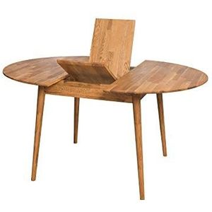 NordicStory Escandi 4 Eettafel, uittrekbaar, rond, massief eikenhout, 120-155 cm, ideaal voor keuken en woonkamer, Scandinavische meubels, eiken natuur