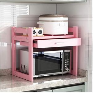 Magnetron Ovenrek, Space aluminium hefbare magnetronbeugel Ovenrekstandaard met laden Opbergorganizer Planken (kleur: roze, maat: 50×45×55cm) (Color : Pink, Size : 60x45x55cm)