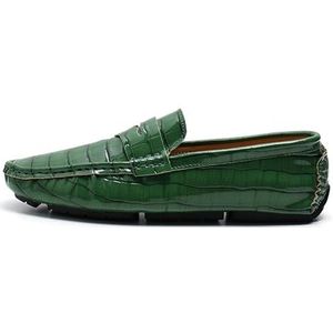 Heren loafers schoen ronde neus geruit veganistisch leer Penny rijden loafers comfortabel lichtgewicht antislip bruiloft mode instapper(Color:Green,Size:38 EU)