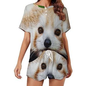 Kleine rode panda mode 2 stuks dames pyjama sets korte mouw nachtkleding zachte loungewear stijl-30