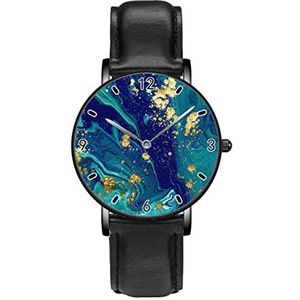 Groen Blauw Marmer Goud Klassieke Patroon Horloges Persoonlijkheid Business Casual Horloges Mannen Vrouwen Quartz Analoge Horloges, Zwart