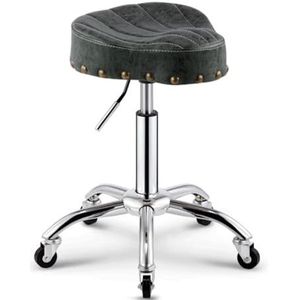JAVPTAV Zadelkruk met wielen PU lederen draaibare rolkruk stoel zadel zitting in hoogte verstelbaar voor hygiënische kliniek salon spa tatoo massage kantoor (groen)