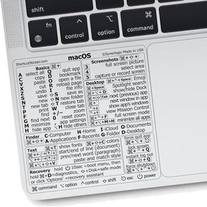SYNERLOGIC (2 stuks) Mac OS (Ventura/Monterey/Big Sur/Catalina/Mojave) sneltoetsen, M1/M2/Intel transparante vinylsticker, compatibel met 13-16 inch MacBook Air en Pro (Pack van 2)