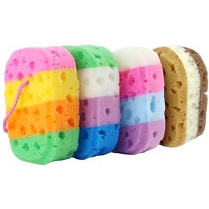 Verpakking met 4 badsponzen, scrubsponzen, badproducten, lichaamssponzen, zachte douchesponzen, badkameraccessoires
