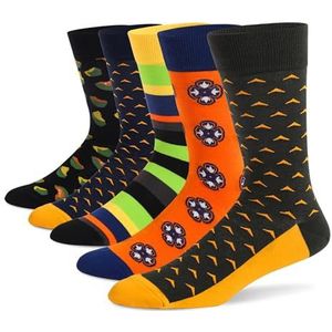 LCKJLJ 5 paar Argyle-sokken voor heren, grote maten, gekamd katoen, ronde sokken, zwart, cool, ademend, casual sokken voor heren, 5 paar-JC133-6, EUR(41-48)
