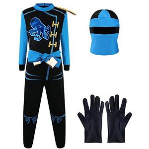 Katara 1771 - Ninja-kostuum voor kinderen, verkleedkleding carnaval carnaval, maat L, blauw zwart