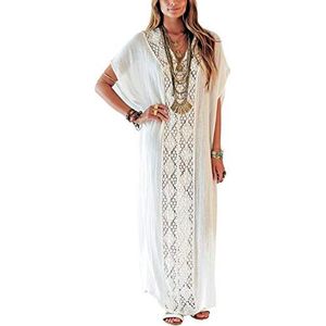 YouKD Katoen Hollow Up Bloemen Losse Caftan Boho Strand Bikini Cover Up Jurk Plus Size Loungewear voor Vrouwen