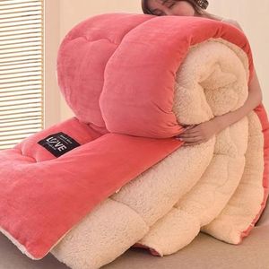 HHDOMLTH Warm dubbelzijdig fluwelen dekbed pluche dekbed, lamskasjmier warme quilt kern, ademend warm beddekbed, pluizig ultra zacht beddengoed voor alle seizoenen voor koud weer (roze, 180 x 220 cm