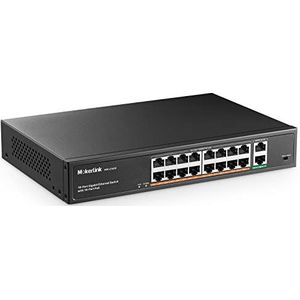 MokerLink Gigabit PoE-switch met 16 poorten, 2 Gigabit uplink, 250 W IEEE802.3af/at, niet-beheerde rackmount plug and play ethernet-switch