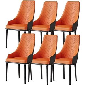 GEIRONV Keuken eetkamerstoelen set van 6, PU lederen moderne keuken hoge rugleuning gewatteerde zachte zitting stevige koolstofstalen metalen poten Eetstoelen (Color : Orange, Size : 92 * 45 * 43cm)