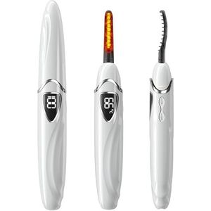 EYECURL Verwarmde wimperkruller, nauwkeurige temperatuurregeling, elektrische wimperkruller, intelligente power-off, natuurlijke make-up (Bright White/Silver, S600-148MM)