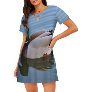 Nachthemd voor dames met korte mouwen wilde eenden 3D-print - zachte comfortabele casual nachtkleding, ademend en lichtgewicht zomerslaapshirt, 3 D, S