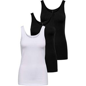 ONLY Dames Top Onllive Tank Noos, wit/zwart (1 x wit/2 x zwart), S