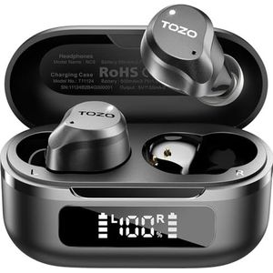 TOZO NC9 Hybride actieve ruisonderdrukkende draadloze oordopjes, 6 microfoons ENC Clear Call, IPX8 waterdicht, in-ear Bluetooth 5.3 hoofdtelefoon stereo bas oordopjes 59H speeltijd met LED-display, 32