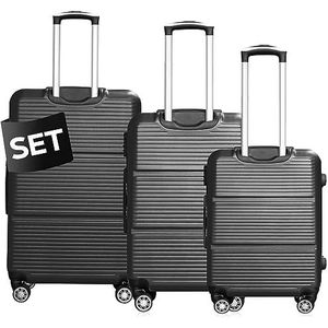DS-Lux Hoogwaardige reiskoffer, koffer, hardshell-koffer, trolley, rolkoffer, handbagage, ABS-kunststof met TSA-slot, 4 spinner wielen, (S-M-L-set), Zwart V2, Set, Kofferset