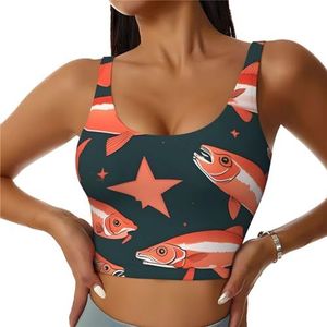 Zalm Print Comfortabele Vrouwen Sport Vest Yoga Workout Vest Voor Vrouwen Lichtgewicht Zomer, Zwart, S