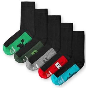 MINECRAFT Set van 5 jongenssokken | Creeper, diamantswaard en TNT op zwarte achtergrond | set van 5 sokken voor kinderen, Meerkleurig., 31-36