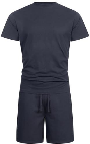 Indicode Heren Comfy Shorts & Shirt Set | Sweatshorts & T-Shirt Bundel van Katoenmix, sky captain, S