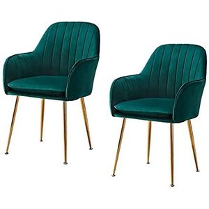 GEIRONV Eetkamerstoelen Set van 2, fluwelen stoel en rugleuning fauteuil met metalen benen verstelbare voeten woonkamer make-up stoel Eetstoelen (Color : Green)