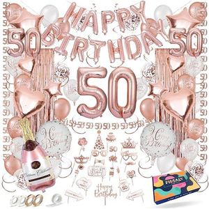 Fissaly® 50 Jaar Rose Goud Verjaardag Decoratie Versiering - Helium, Latex & Papieren Confetti Ballonnen