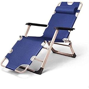GEIRONV Outdoor ligstoel, lunchpauze dutje bed strand herfst winter huishoudelijke luie stoel klapstoel kantoor lounge stoel Fauteuils (Color : Navy blue, Size : No pad)