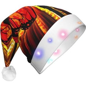EdWal Oranje vlinder kerstmuts LED oplichtende hoed, grappige pluche kerstmuts, kerstfeesthoed voor volwassenen