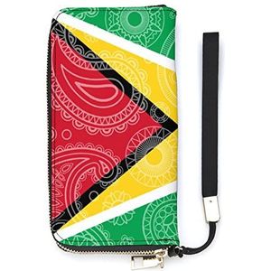 Guyana Paisley vlag dames PU lederen portemonnee mode clutch lange kaarthouder portemonnee handtas met polsband