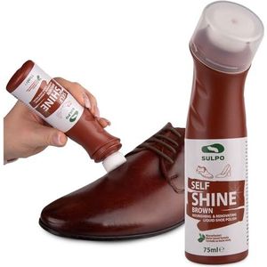 SULPO Express Schoenpoets Bruin - Lederonderhoud Met Sponsapplicator - Zelfglanzende Vloeibare Schoencrème 75ml - Semi-Dekkend