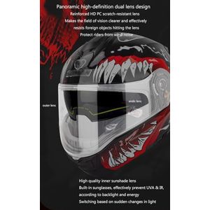 Integraalmotorhelm Met HD Dubbele Lenzen Modulaire Motorhelm Met Uitneembare Voering En Oorvoeringen DOT/ECE Goedgekeurd Voor Volwassen Mannen Vrouwen Racen Crossmotoren 1,XXXL(65-66CM)