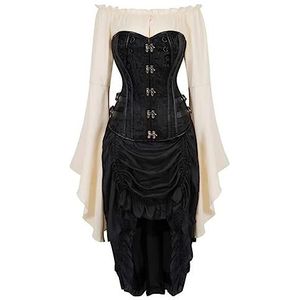 CHUNNUAN Dames steampunk korset jurk piraat shirt gotisch korset lingerie top burlesque onregelmatige rok Halloween kostuum plus size S-6XL-8110Driedelig pak, XL
