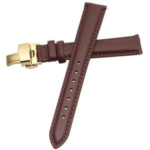 YingYou Horlogeband Dames Echt Leer Vlindersluiting Eenvoudig Geen Graan Horlogearmband Wit 12 13 14 15 16 17 Mm (Color : Brown-Gold-B1, Size : 18mm)