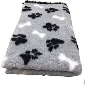 Vetbedding Veterinary Bed - Grey - Black Paws & White Bones - 150 x 100 cm Hondenkleed Dierenkleed Puppykleed Hondenfokker UK Made wasbaar