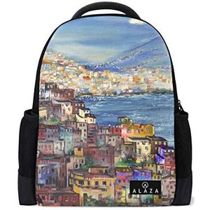 My Daily Napels Italië Landschap Schilderen Rugzak 14 Duim Laptop Daypack Boekentas voor Reizen College School, Meerkleurig, One Size