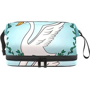 Grote capaciteit reizen cosmetische tas,Zwaan Bloem,Make-up tas,Waterdichte make-up tas Organizer, Meerkleurig, 27x15x14 cm/10.6x5.9x5.5 in