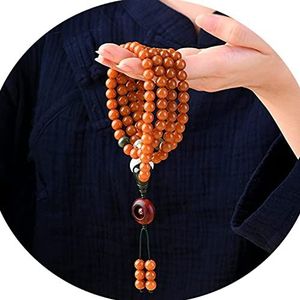 Kralenarmband, Mala gebedskralen elastische armband, gele Bodhi Root 108 gebedsmala kralen Tibetaanse ketting for unisex elastische meditatie yoga sieraden (kleur: A)