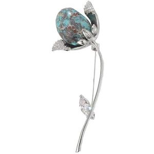 Zilveren broche, parelbroche, turquoise rozenbroche, kristalbloemenspeld, elegante kledingaccessoirespeld