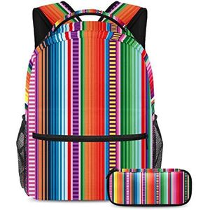 VAPOKF Schooltassenset voor tienermeisjes jongens, student boekentas rugzak rugzak met etui voor school - Boho Stripe Colorful, Meerkleurig, Eén maat, Schooltassen Sets