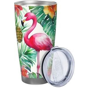 Tropische aquarel ananas Flamingo Print Geïsoleerde Cup 20oz Met Deksel En Stro Koffie Mok Rvs Reizen Mokken Voor Vrouwen Mannen