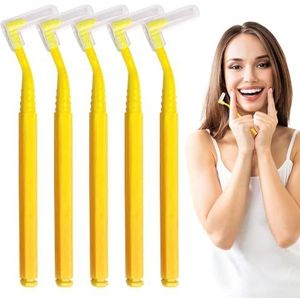 SKHAOVS 40 stuks L-vormige tandborstels met lang handvat, interdentale borstels 0,7 mm voor interdentale reiniging, draagbare mondtandreiniging, tandborstels voor het verwijderen van tandplak tussen