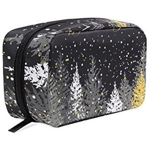 AJINGA Kerstbomen sneeuw gouden cosmetische tas rits toilettas dames vierkante make-up borstels tas