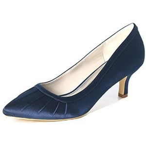 SYDZSW Satijnen pumps voor bruiloft en dames, elegante witte bruidsschoenen met middelhoge hak voor bruiden, formele evenementen en gala's, Donkerblauw, 38 EU