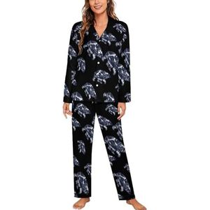 Bear Mountain Tattoo Art Vrouwen Lange Mouw Button Down Nachtkleding Zachte Nachtkleding Lounge Pyjama Set XL