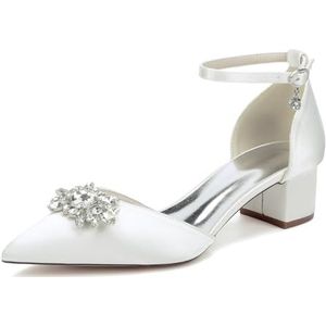 GHSIRUEU Ivoor satijnen bruiloft schoenen voor bruid gesloten teen bruidsschoenen met strass Prom avondfeest jurk schoenen,ivoor,35 EU