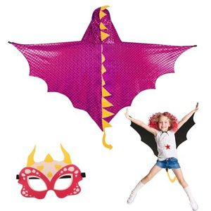 DKINY Dinosauruskostuums voor kinderen, 2-delig, paars, cape met masker voor jongens en meisjes, Halloween, carnaval, lentefeest, vakantie, kostuum
