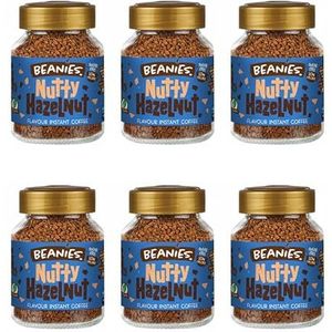 6X Beanies Nutty Hazelnoot Flavoured Instant Coffee Potten: 50g per pot