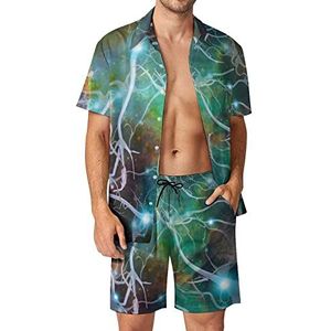 Medische zenuw decoratieve Hawaiiaanse sets voor mannen Button Down korte mouw trainingspak strand outfits M