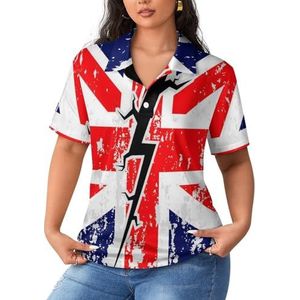 Britse vlag met een scheur in het midden dames sportshirt korte mouw T-shirt golfshirts tops met knopen workout blouses